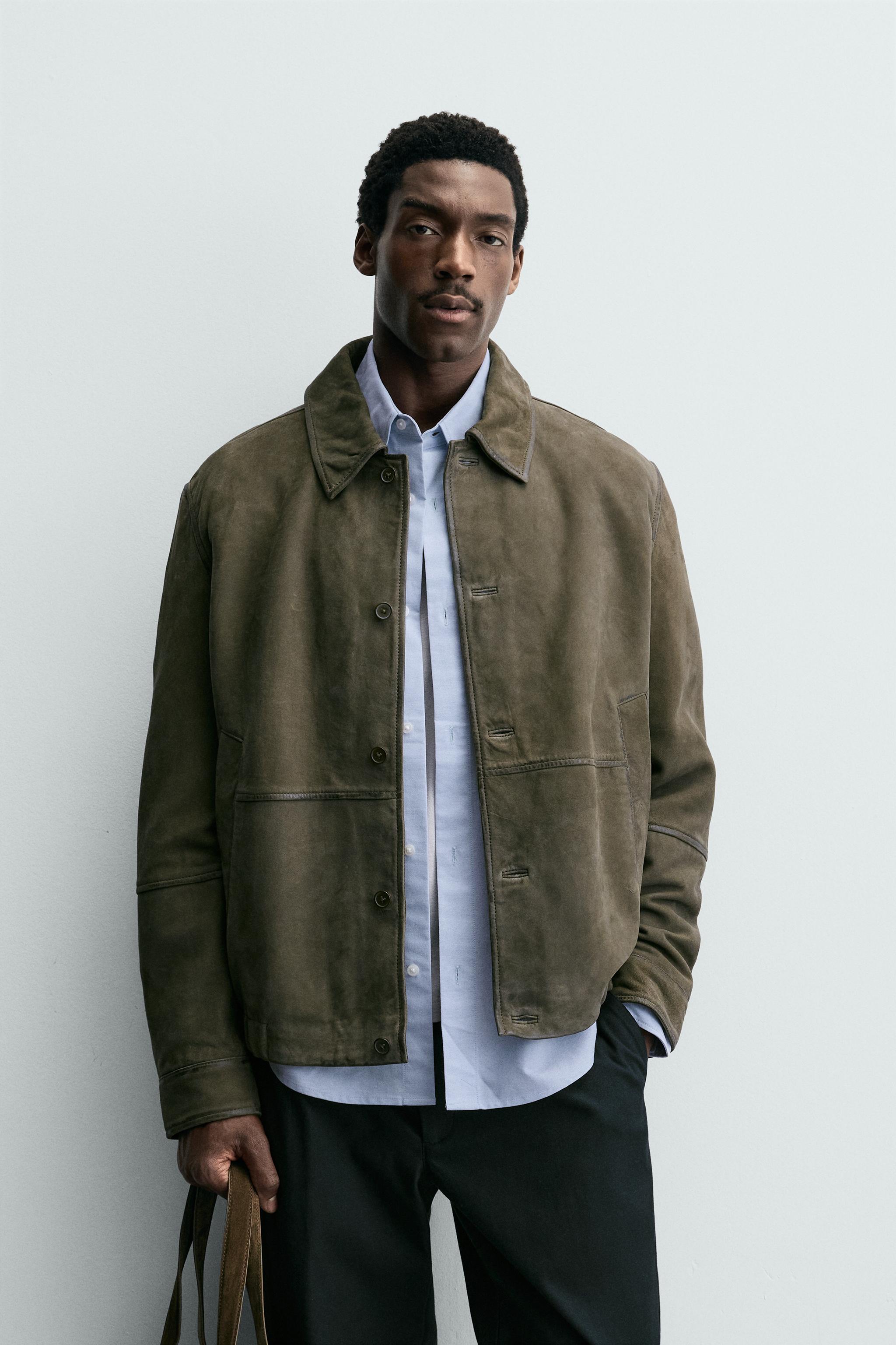 BLOUSON EN CUIR EFFET DAIM